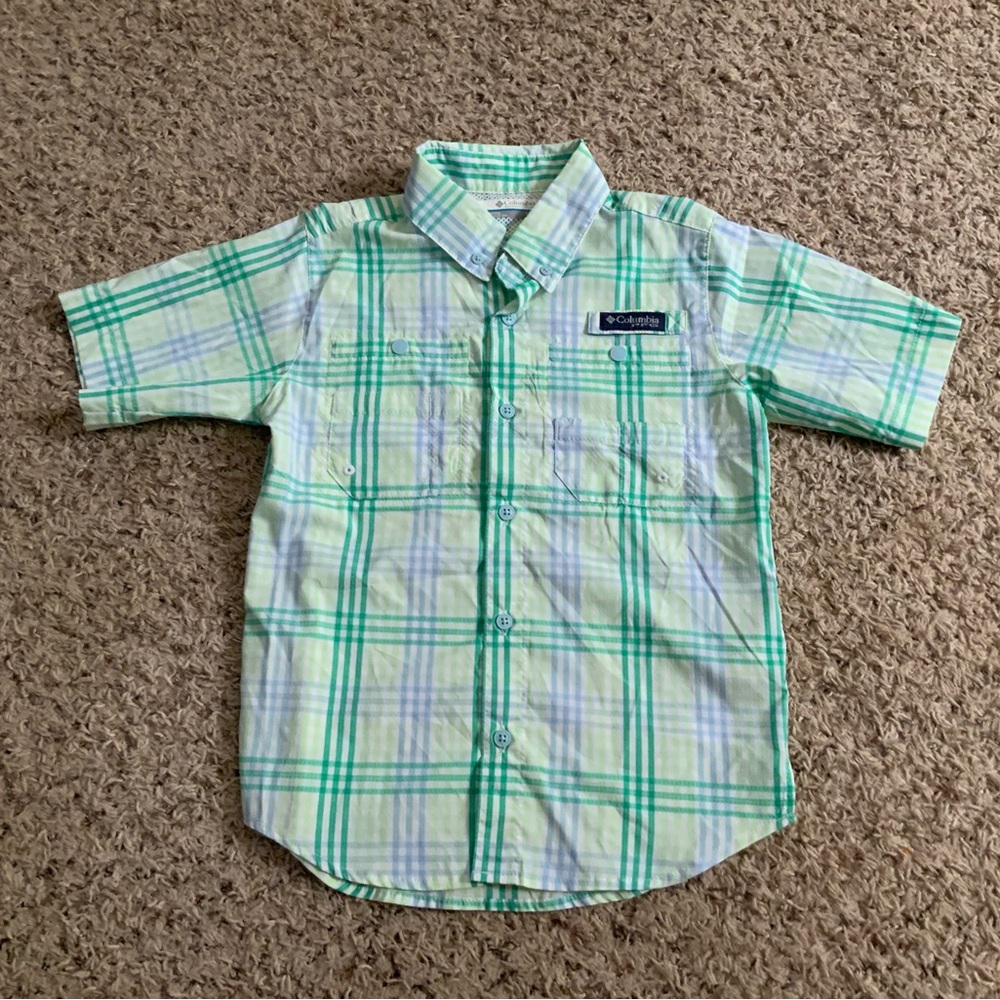 Columbia Kids Light Green and Blue Plaid Shirt